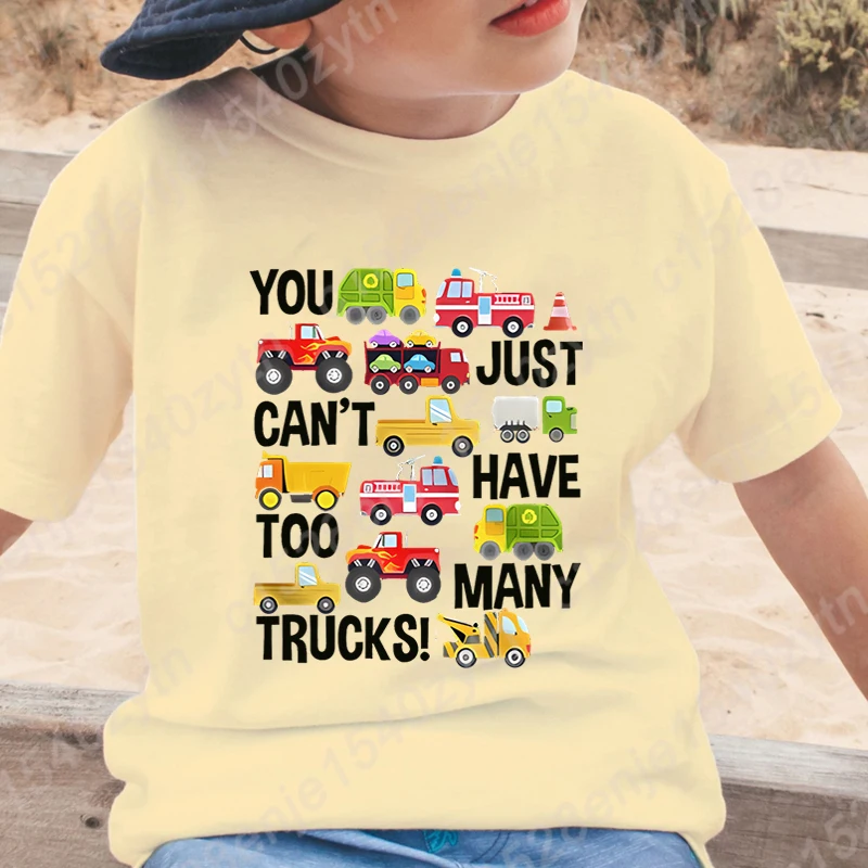 You Just Can't Have Too Many Trucks Print T-shirt Children Boys Summer Short Sleeve T Shirt Kids Hot Selling Tops Crew Neck Tees