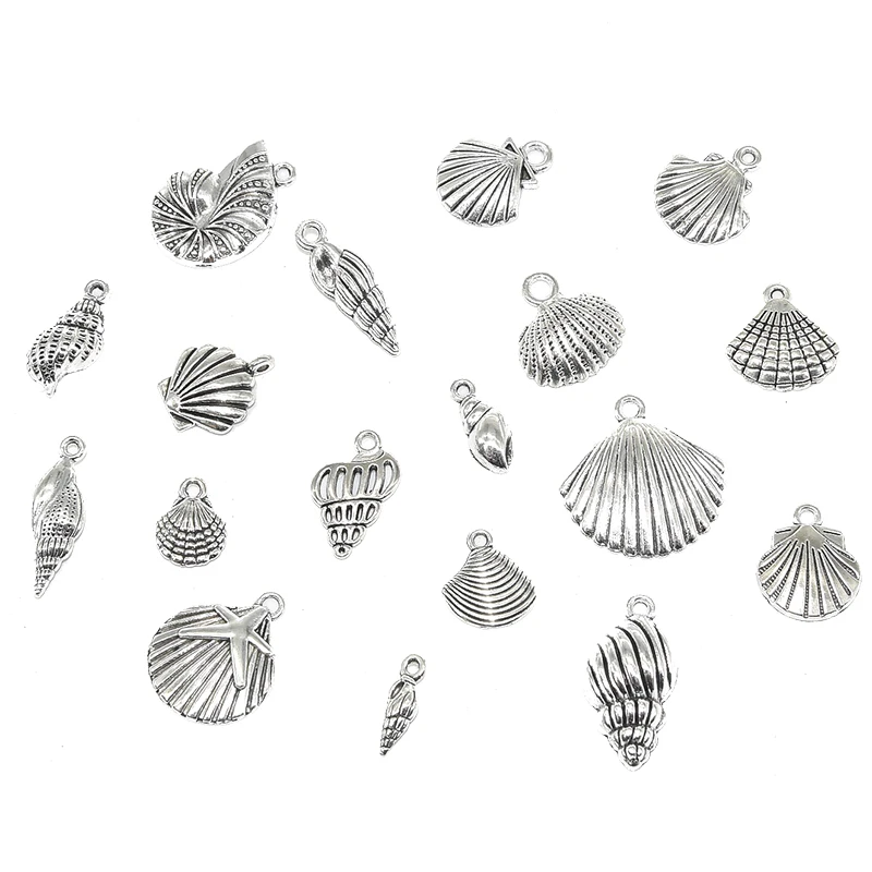 18pcs Mixed Tibetan Silver Assorted Seashells Charms Alloy Metal Ocean Life Seafish Pendants For DIY Jewelry Making