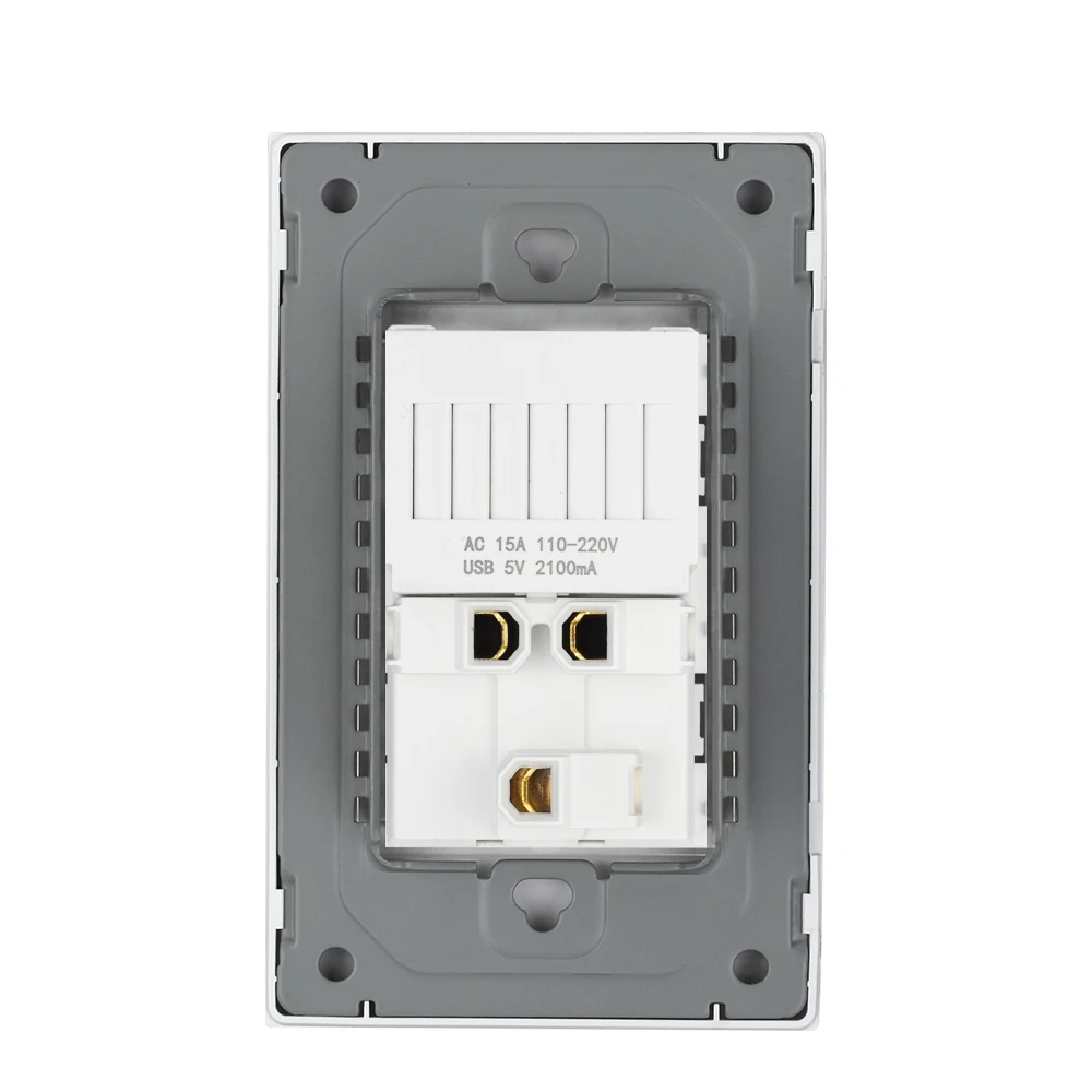 US Standard Wall Socket with USB Type-C Charging Port 5V 2.1A, 118*72mm PC Panel