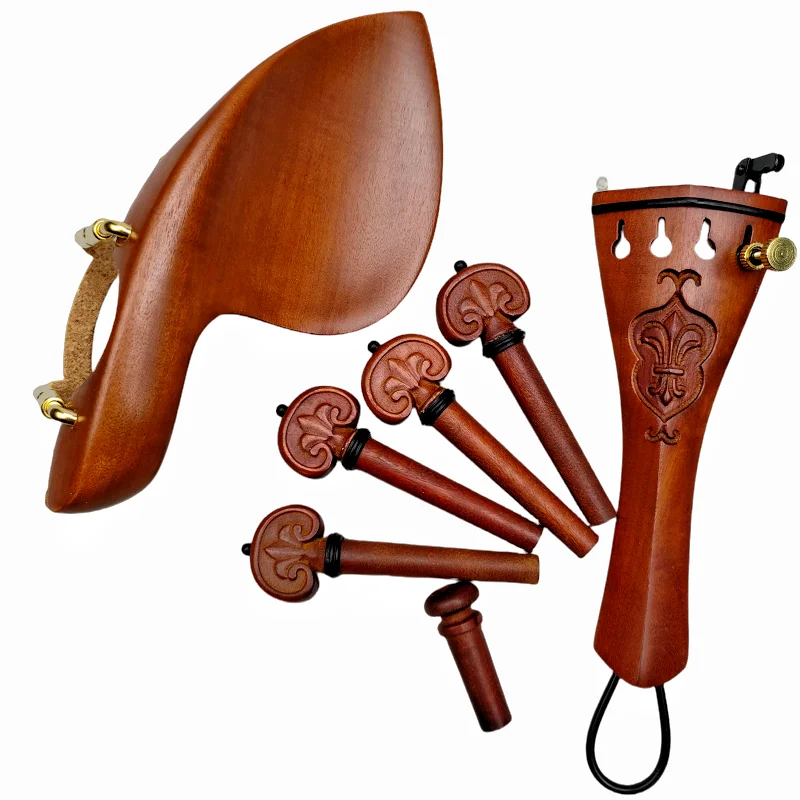 Quality Carved Set Violin Accessories Fiddle Parts with Engraving Pattern, 4/4 Violin Pegs Tailpiece Chinrest Installed Hardware - Image 2