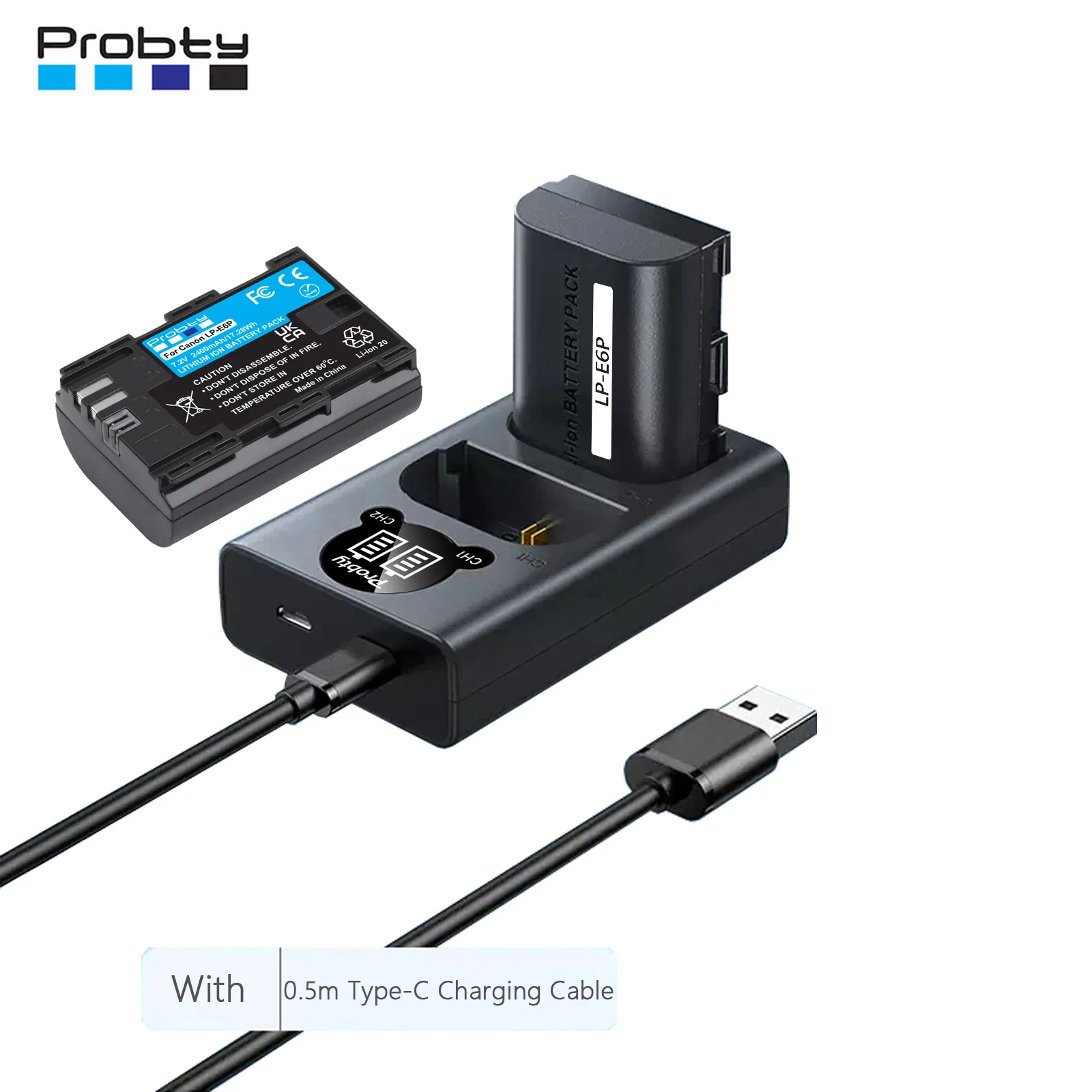 2400mAh LP-E6P LPE6P Battery and LED Charger for Canon EOS R5 Mark II R5 R6 R7 R EOS 5DS R 6D 80D 90D 5D Mark II Mark III