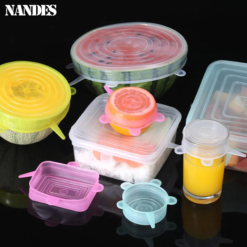 6 шт., эластичные силиконовые крышки для пищевых продуктов