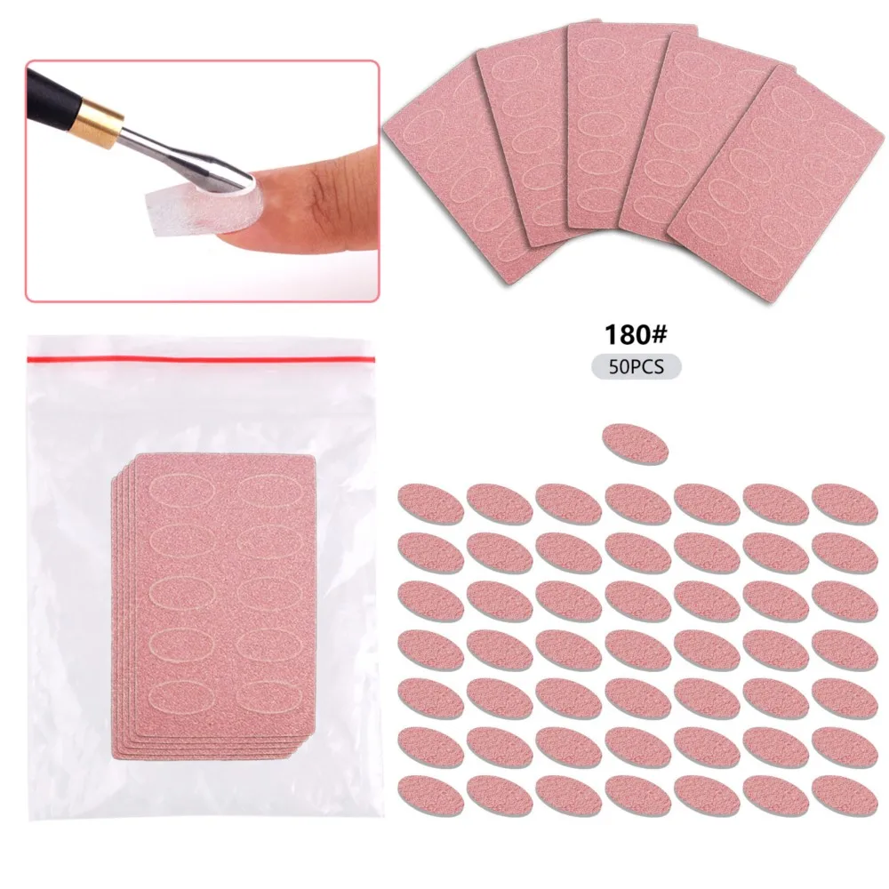 50 Stuks 180Grit Schuurpapier Vellen Met Dual Ended Nail Cuticle Pusher Zelfklevende Nail Art Pre Polijsten Schuurpapier manicure Gereedschap