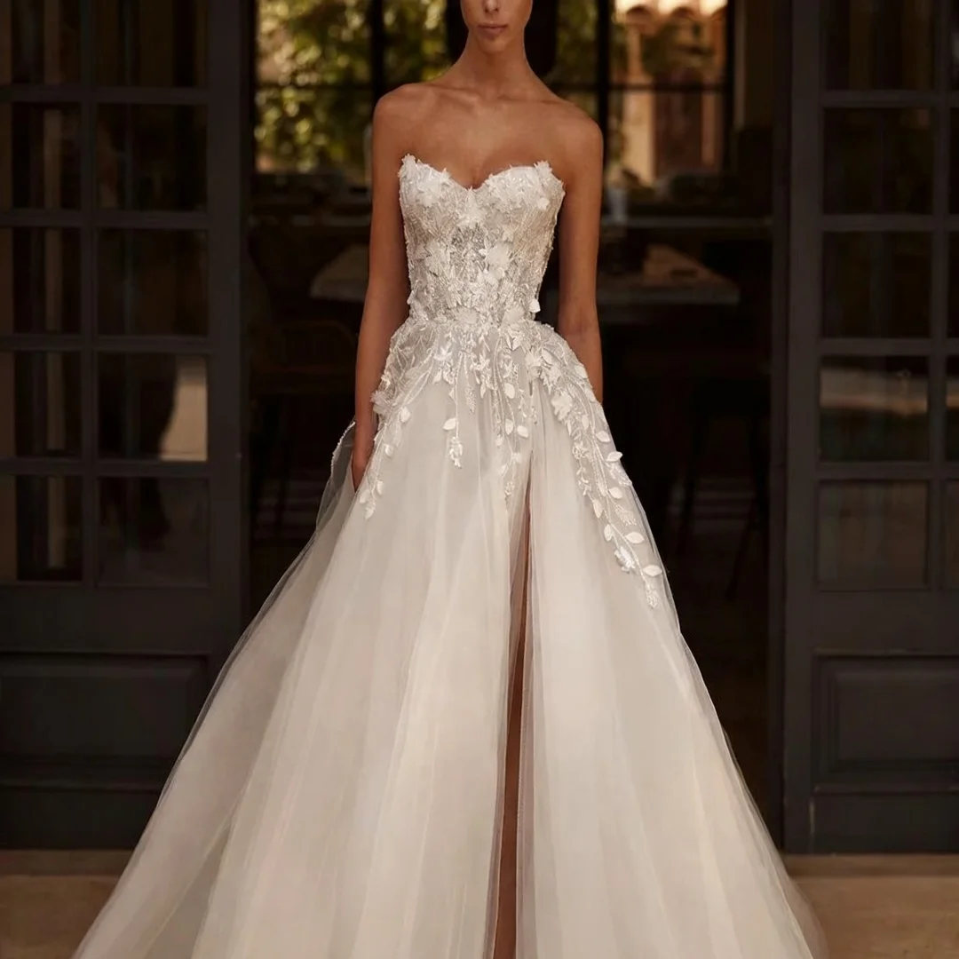 

Индивидуальные многоярусные свадебные платья трапециевидной формы из тюля, сексуальные вечерние платья без бретелек с открытой спиной для выпускного вечера невесты