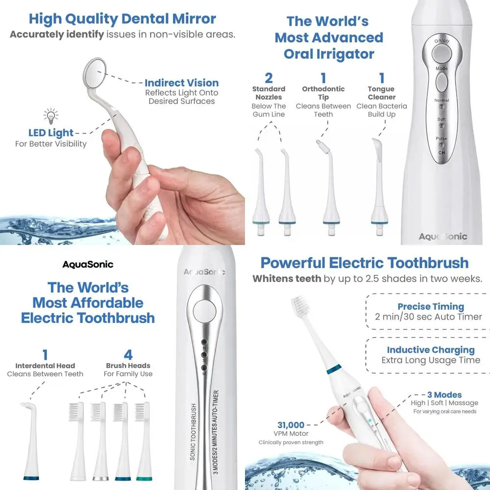 

Перезаряжаемая электрическая зубная щетка и умный ирригатор — семейный набор для ухода за полостью рта с 10 насадками и режимами