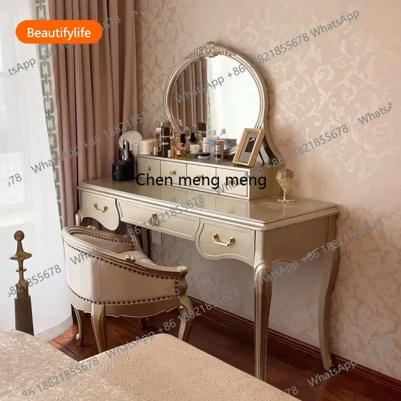 

a44 Luxury Dressing Table Vanity Mirror Chair Drawer Wood Princess Dressers Stoage Jewelry Bedroom Mesa De Maquillaje Furniture