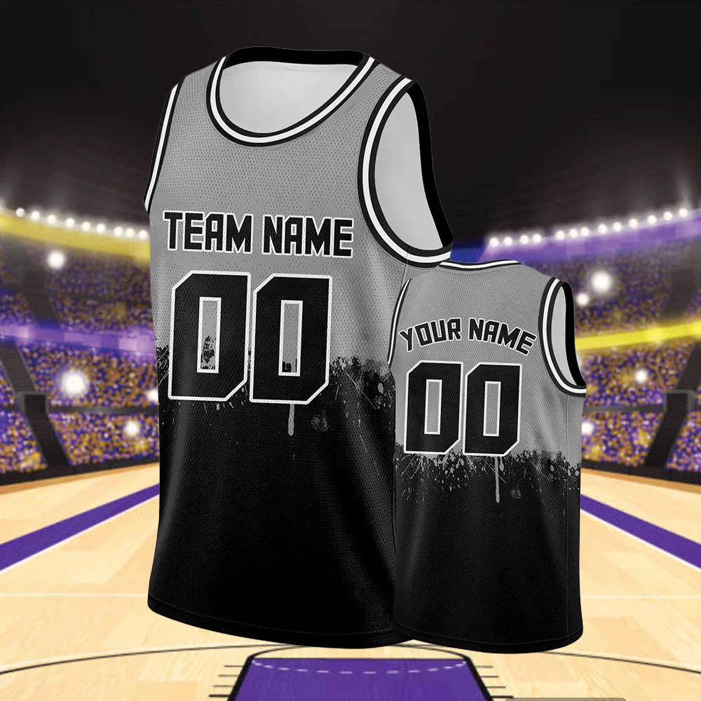 Black Gray Custom Basketball Jersey Tank Hop Personalized Print Team Name Number Logo Sports Shirts for Men Women Youth Kids
