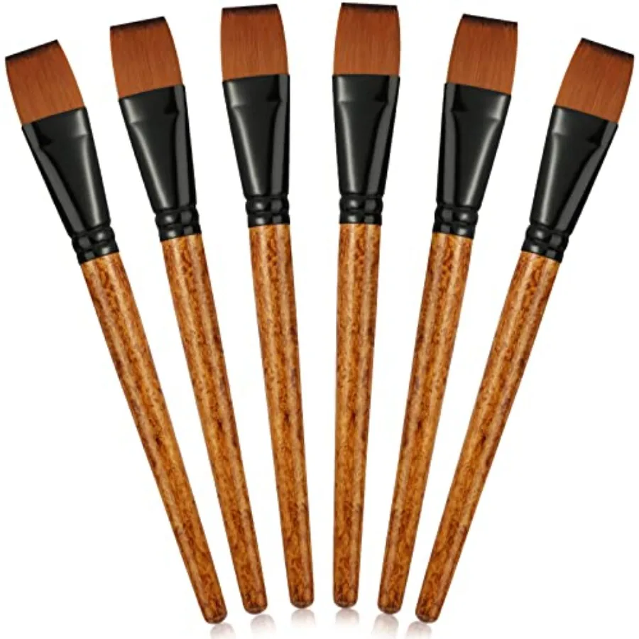 

6 Pcs Flat Paint Brushes Bulk 1 Inch Paint Brushes for Acrylic Painting Watercolor Acrylic Synthetic Nylon Craft Artist Brush f