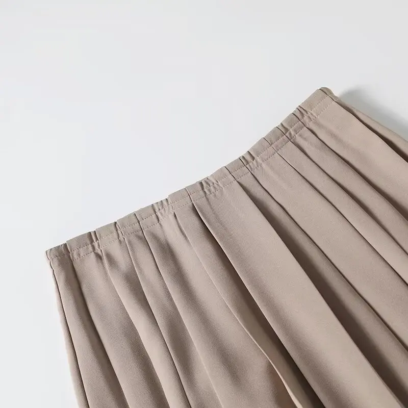 Office Lady Skirt Khaki High Waisted Pleated Skirt Minimalist Loose A-line Midi Skirt Women falda saia long skirts for women