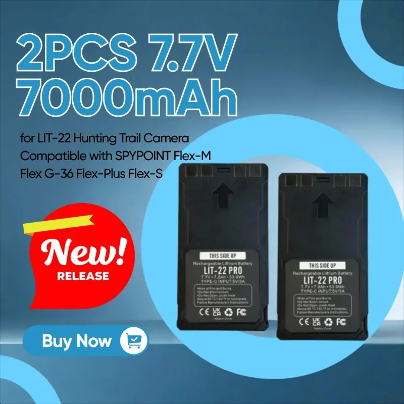 

2PCS 7.7V 7000mAh Replacement Battery for LIT-22 Hunting Trail Camera Compatible with SPYPOINT Flex-M Flex G-36 Flex-Plus Flex-S