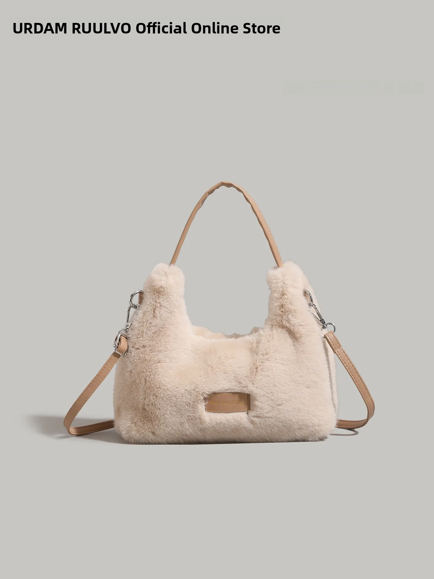 

UR Simple Plush Shoulder Crossbody Bag Women's Commuter Bag Soft Handheld Zinc Alloy Zipper Pure Color Winter 2025 New Style