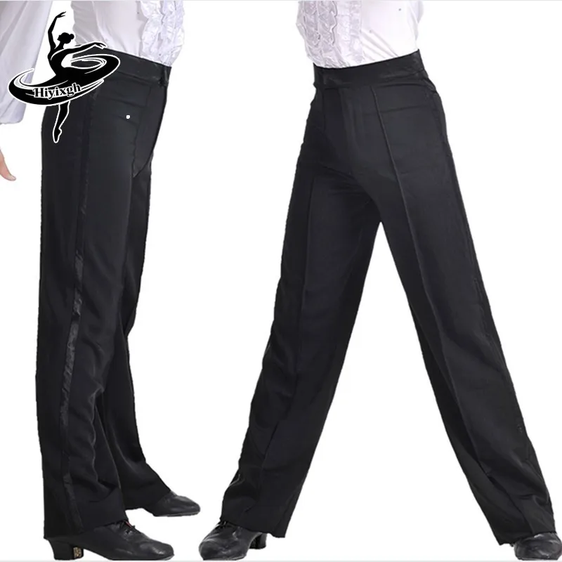 

Мужские брюки для латиноамериканских танцев, современные бальные танцевальные брюки для выступлений, черные атласные брюки для танцев, брюки для танцоров