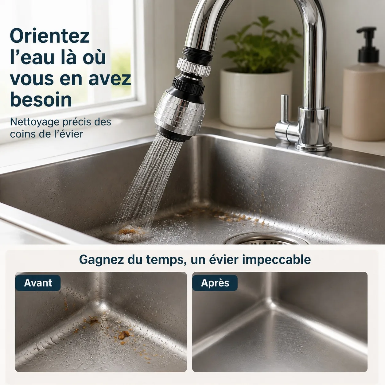 2 unidades de aireador giratorio de 360 grados para grifo, filtro de agua, punta ajustable de plástico que ahorra agua, con adaptador para fregadero de cocina y lavabo de baño.