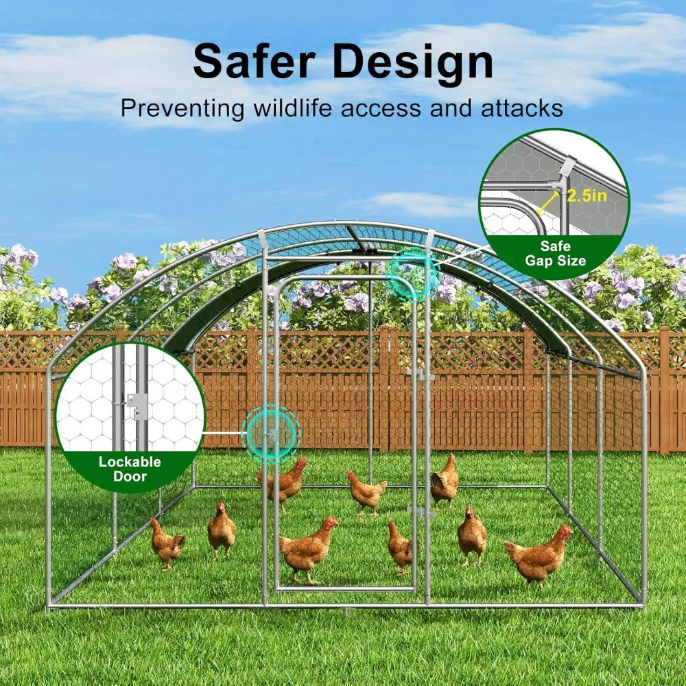 Grande galleria in metallo per polli, gallina, coniglio, anatra, con copertura impermeabile per cortile esterno con gabbia per pollame, Dom