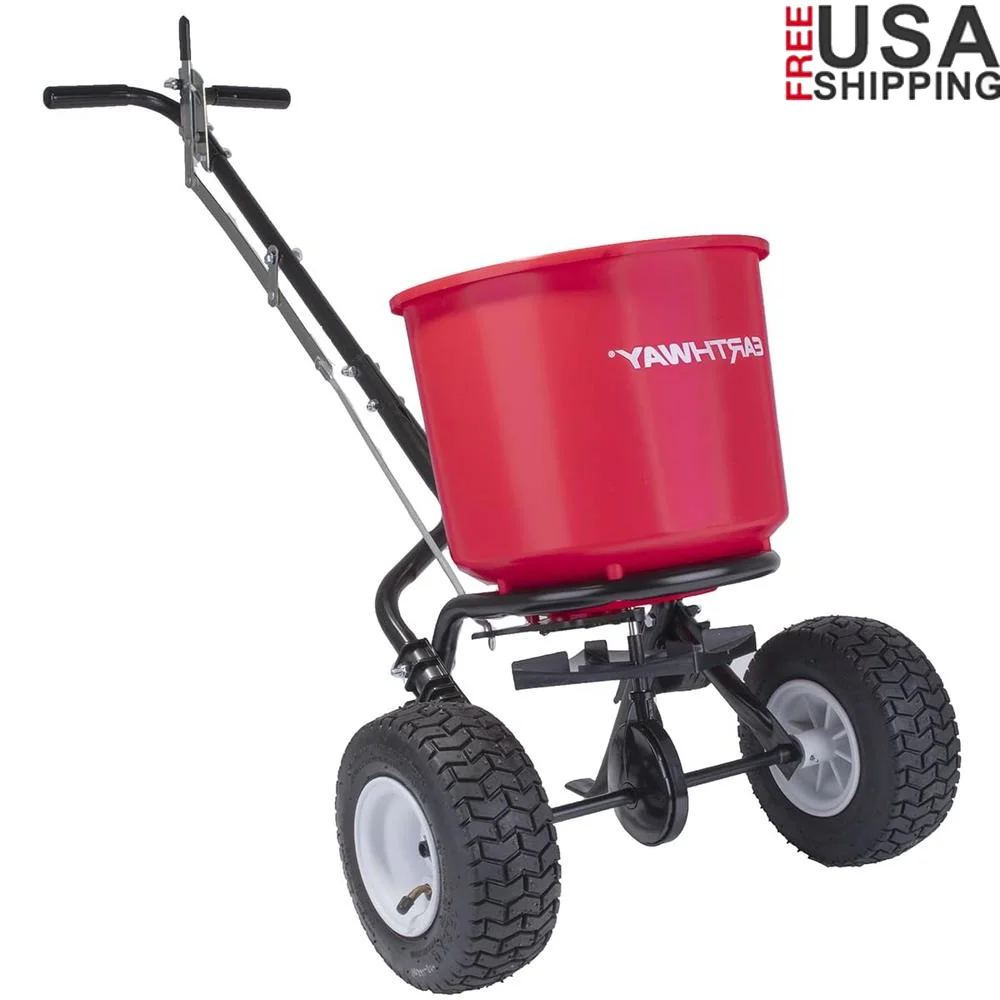 40 LB 18 KG Even-Spread Walk-Behind Broadcast Fertilizer Seeder Salt Spreader 9-Inch Pneumatic Wheels Made in USA by Local