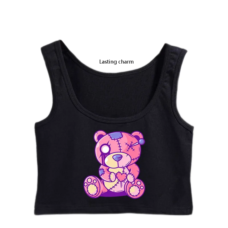 Lasting charm Pastel Goth Teddy Bear Japanese Anime Kawaii Menhe Crop Top