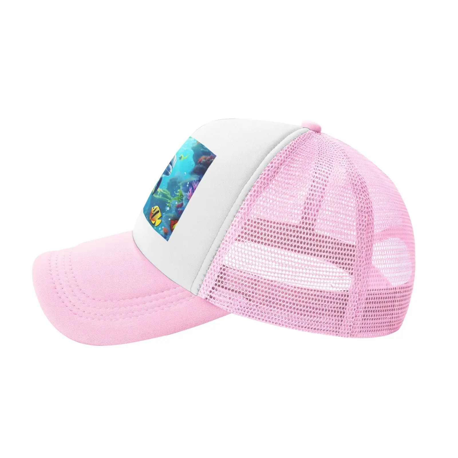 Boné de beisebol para homens e mulheres, chapéu snapback ajustável, golfinho subaquático oceano peixe impressão malha