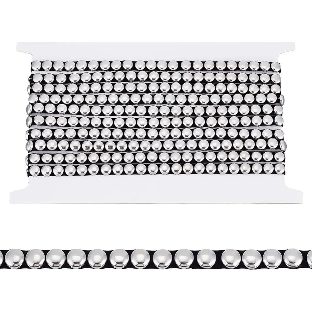 4 Yards Hot Fix Nailhead Trim 0.31inch/8mm Wide Dome Stainless Steel Rivet Studed Applique Decorative Metal Iron-on Nailhead