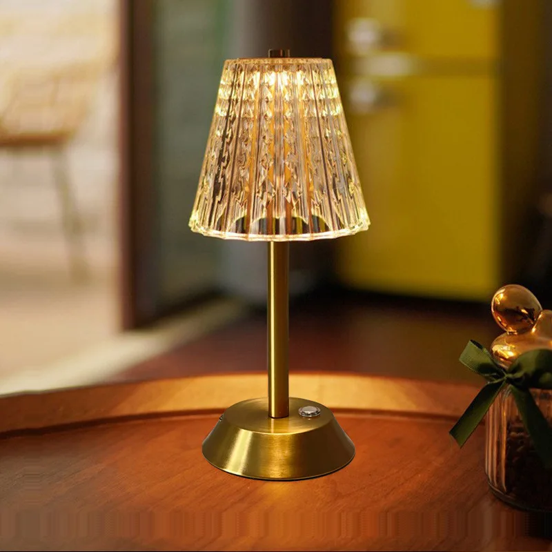 Retro Luxury Crystal Table Light LED Touch Dimming Night Light USB Charging Creative Eye Protection Reading Bedroom Night Light