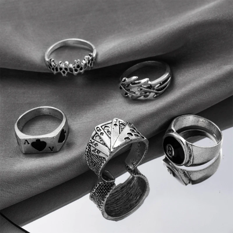 Punk Billiards Rings Set for Women Men Novelty Hip Hop Ring Gothic Jewelry image 4