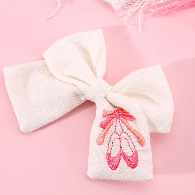 Fashion embroidery hair bow clip Pink Ballet Shoes Hairpins Handmade Ribbon Hair Pin Kids Bowknot Hairpins Hair Styling Tools