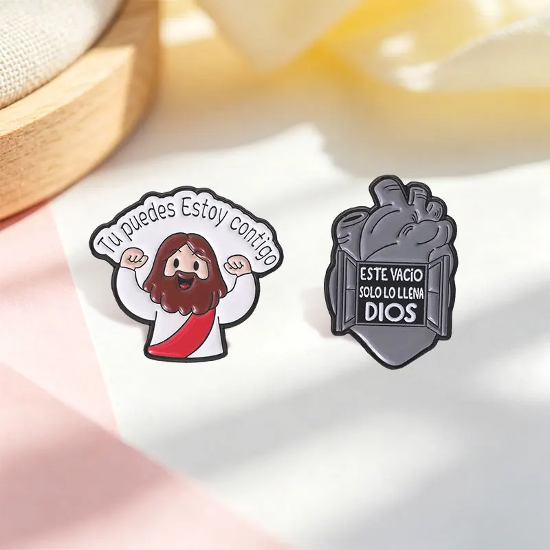 2-5pcs/set Jesus Christians Beliefs Enamel Pins Western Cowboy Spanish Positive Quotes Animal Brooches Lapel Badge Jewelry Gifts
