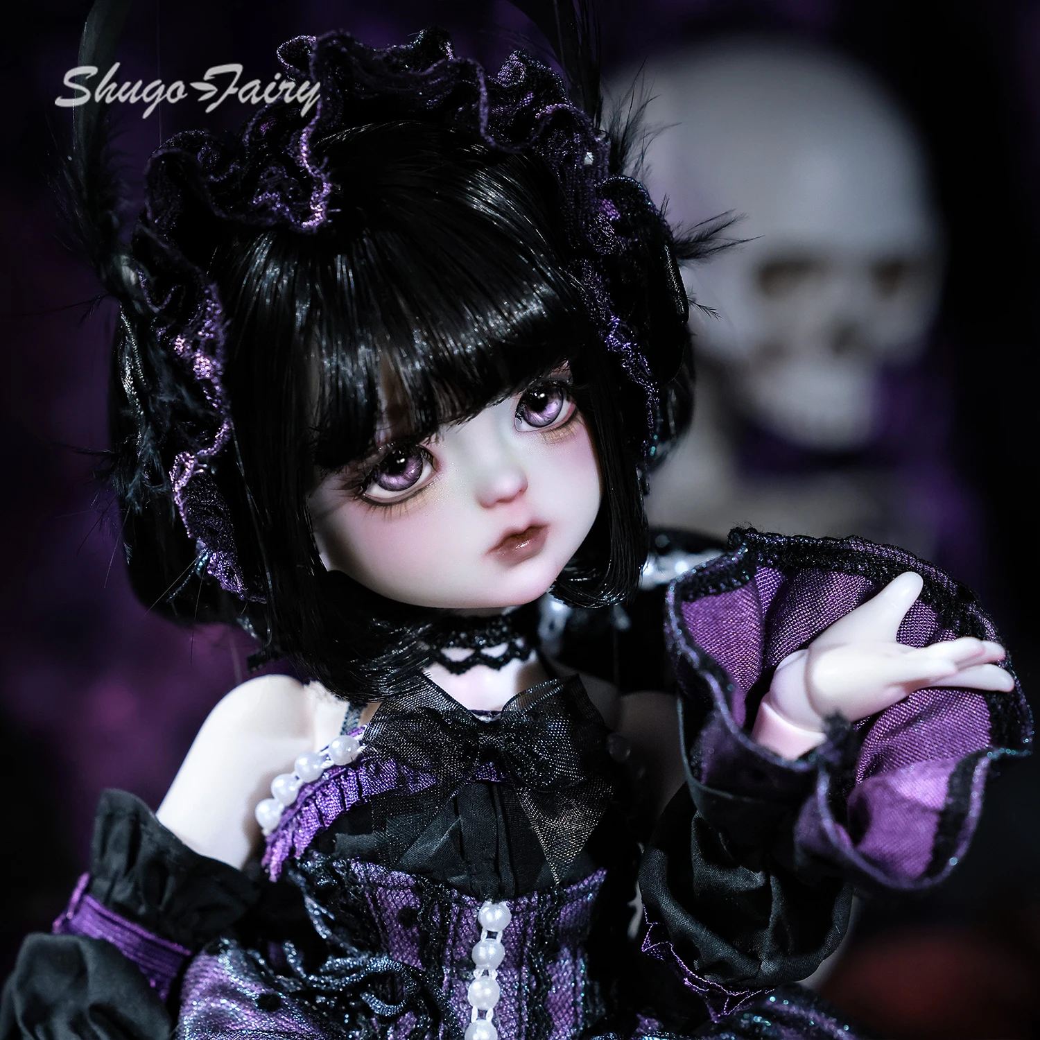 ShugaFairy 1/6 BJD Doll Edith Set Completo Nero e Viola Piccolo Demone con Articolazioni a Teschio e Vestito, Statuetta Anime in Resina di Alta Qualità
