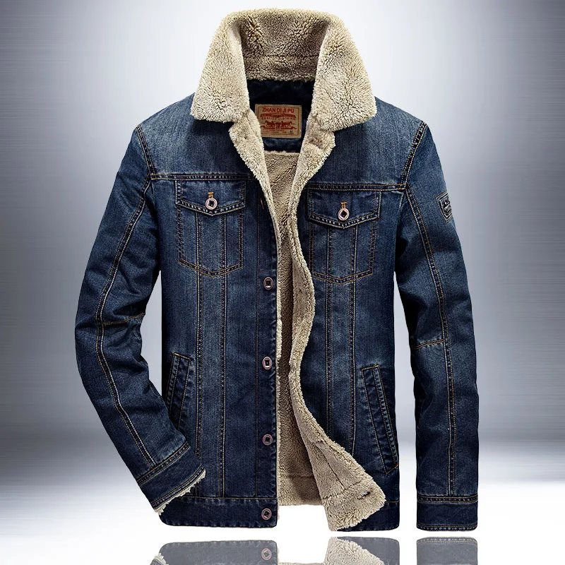 

Men Jacket Autumn Winter New Thicken Cold-proof Turn Down Collar Male Outerwear Single-breasted Long Sleeve Man Denim Coat