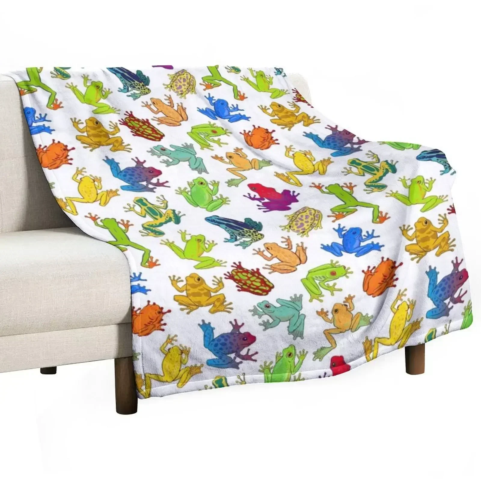 

Colorful Frogs Throw Blanket Flannel Thin Beautifuls funny gift Blankets