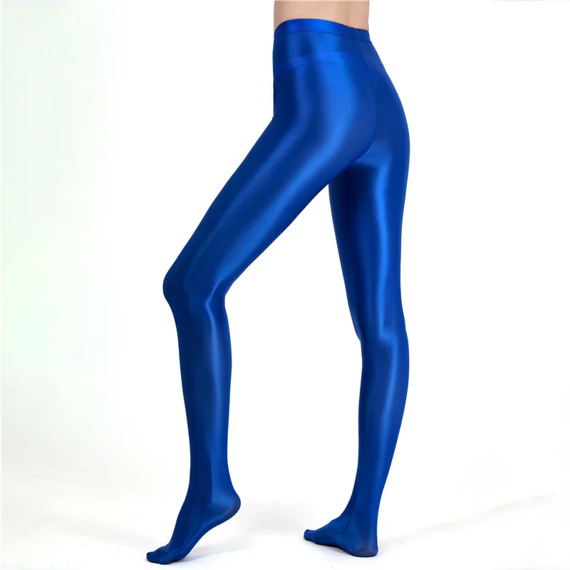 Zipper crotch glossy satin silk women high waist tights leggings pantyhose Fitness see through sports yoga pants