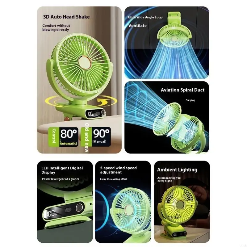 

USB Desk Fan 5 Регулируемые скорости вращения зажима Mount Mount For Office Travel Car