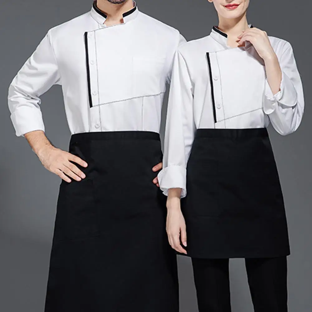 Cappotto da cuoco traspirante uniforme da cuoco resistente alle macchie per cucina ristorante manica corta colletto alla coreana Top per cuochi camerieri