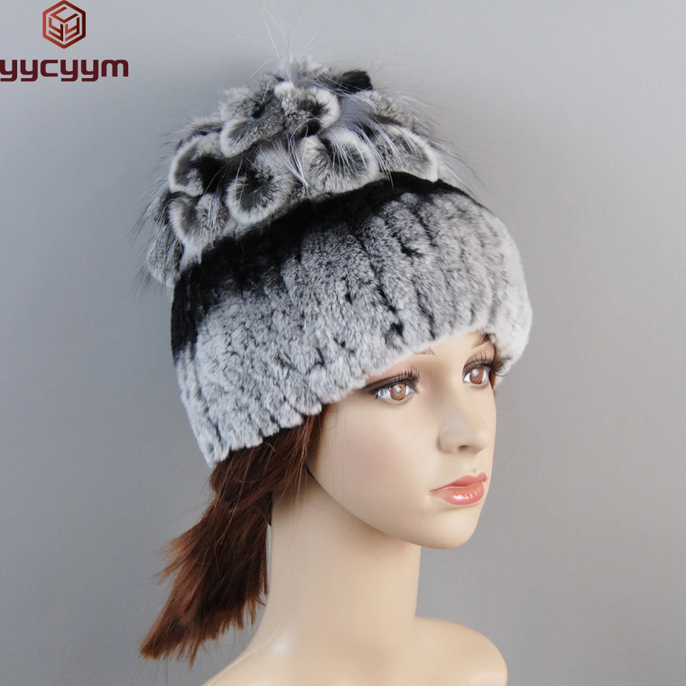 

New 2024 Russia Women Real Rex Rabbit Fur Hats Elastic Knitted 100% Genuine Rex Rabbit Fur Caps Winter Warm Real Fur Beanies Hat