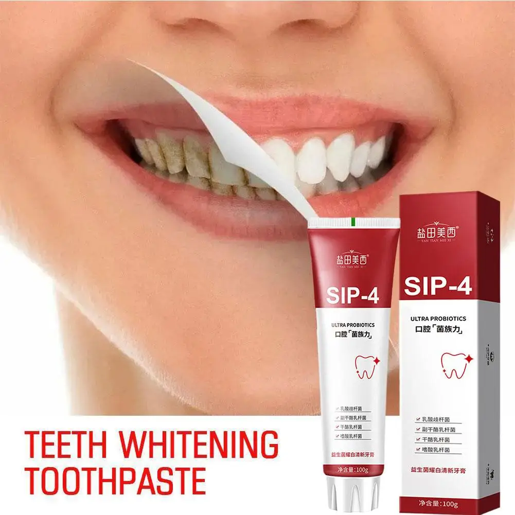 100g Sip-4 Probiotic Whitening Toothpaste Brightening Yellow Improve Stain Teeth Fresh Toothpaste Breath Removing Toothpaste image 2