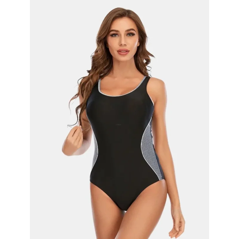 

Купальный костюм с открытой спиной и цветными блоками, профессиональный тренировочный купальник, спортивный цельный женский спортивный купальник