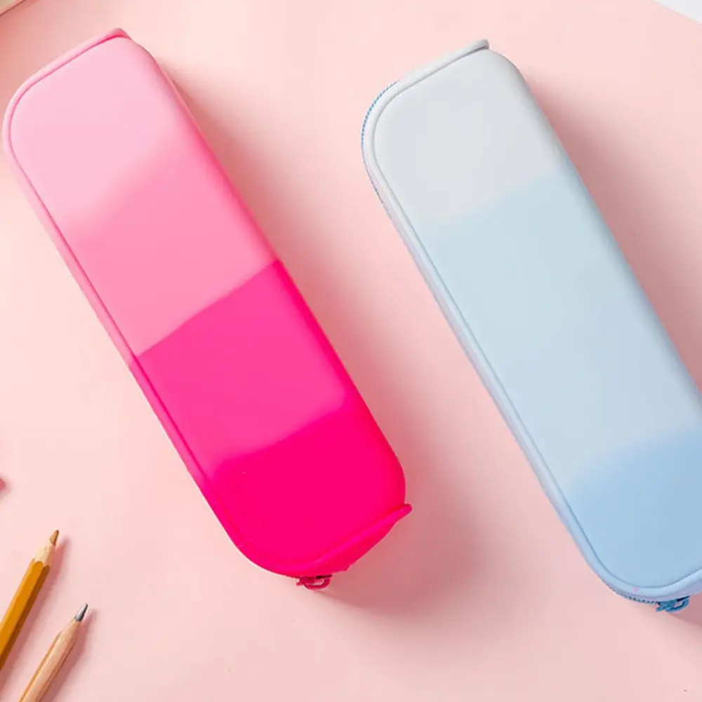 School Supplies Kawaii Stationery Storage Storage Bag Silicone Gradient Color Pencil Case Student Stationery Large Capacity