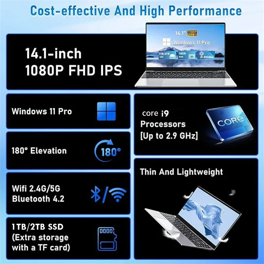 Novo laptop core i9-8950HK 16gb ram 1/2tb ssd laptops 14.1 polegadas windows 11 por notebook computador escritório jogos