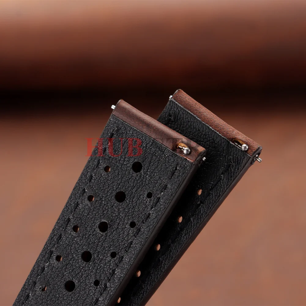 18mm 19mm 20mm 21mm 22mm 24mm Quick Release Watch Strap Brown Vintage Racing Leather Watch Strap Breathable Porous Watchbands