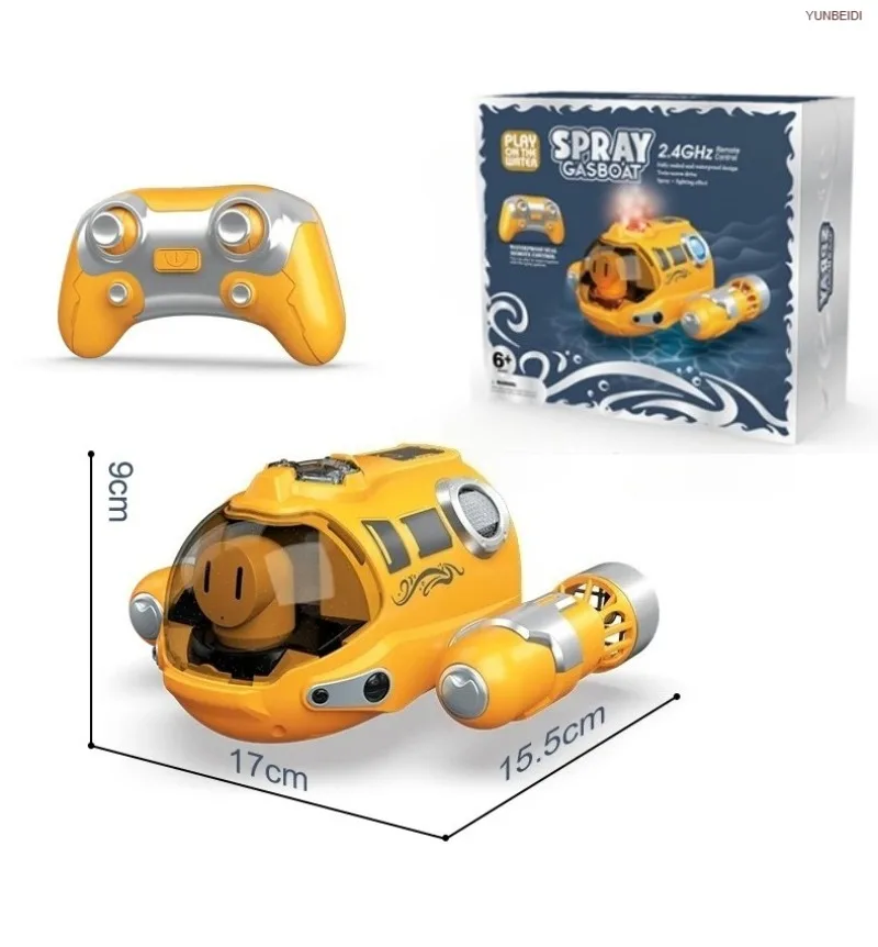 Remote-controlled Electric Boat 2.4G_Hz Waterproof Spray Light RC Electric Steam Boat Toy for Boys and Girls Kids Festival Gifts