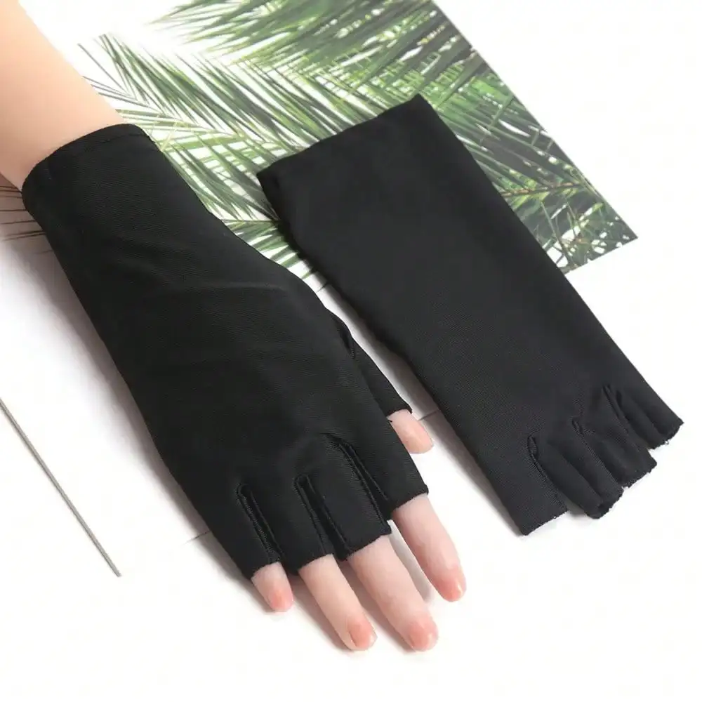 

1Pair Sunscreen Protection Fingerless Gloves Women Arm Cool Summer Breathable Thin Mittens Half Finger Sleeves Black White Beige