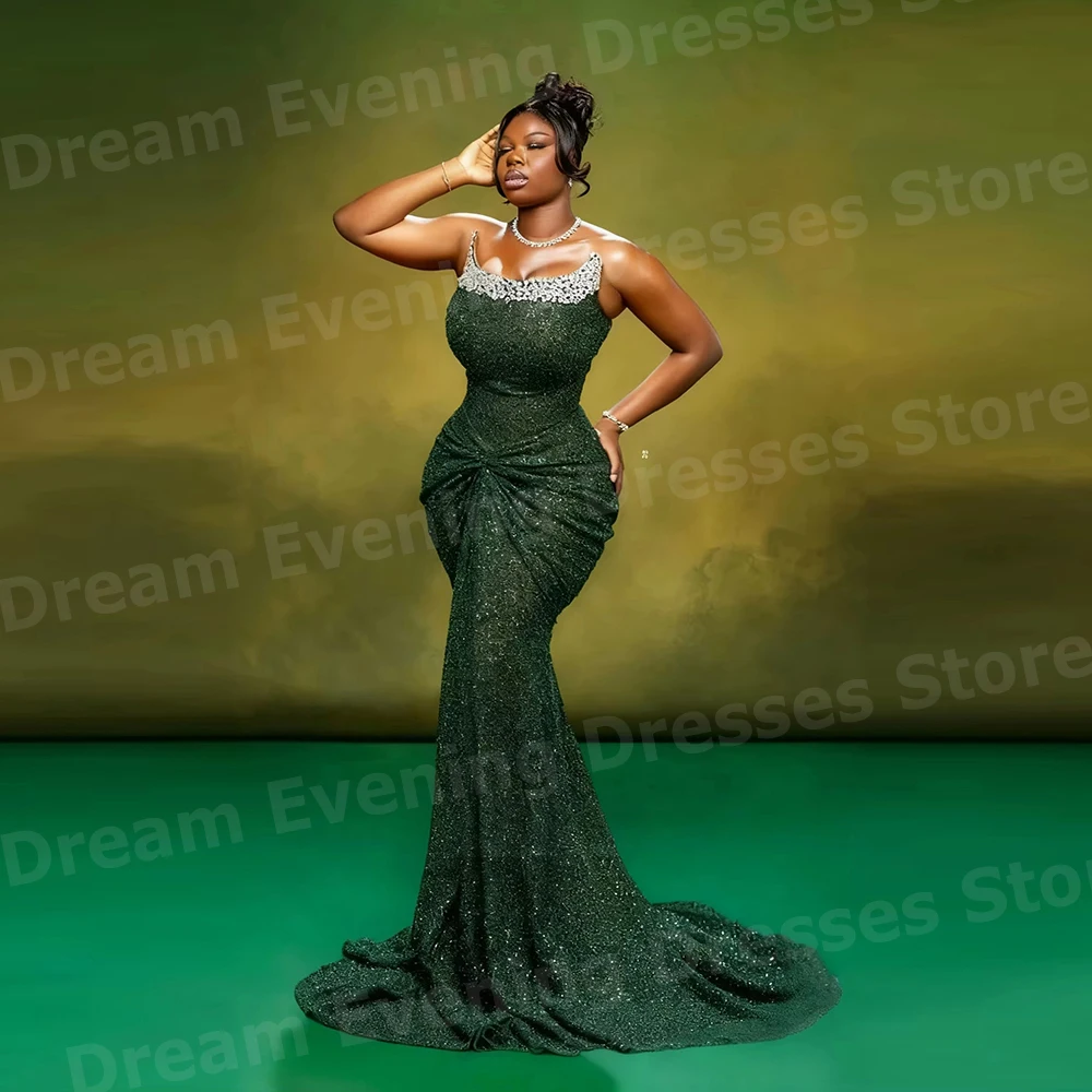 スパークリングマーメイド女性のスパンコール付きストラップレスイブニングドレスカスタマイズされた Vestidos Para Mujer プロムドレスビーズ装飾ローブ・ド・ソワレ