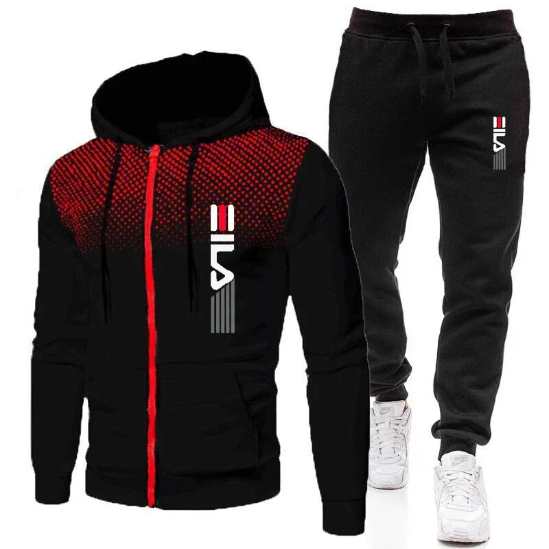 2024 New men\'s two-piece warm jacket and long pants sportswear zippered jacket outdoor hooded sweater sportswear jogging