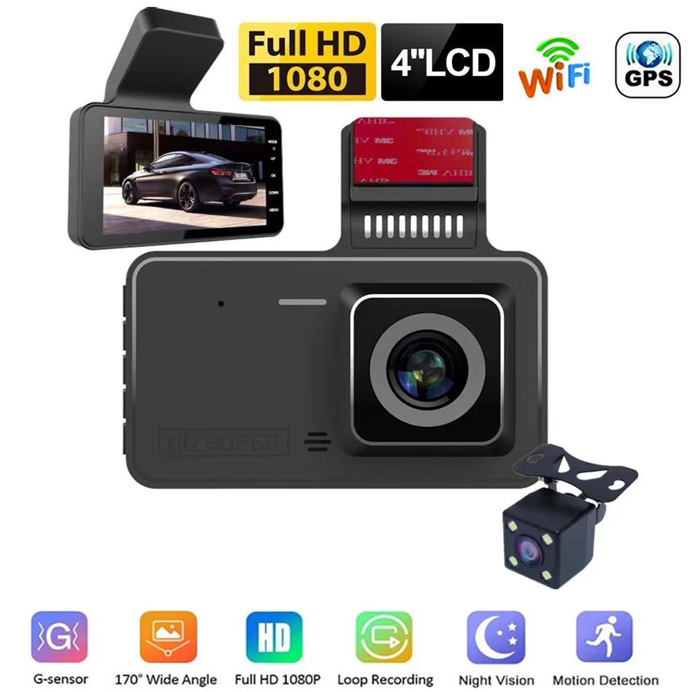 

Автомобильный видеорегистратор, видеорегистратор с Wi-Fi, Full HD 1080P, камера заднего вида, видеорегистратор с черным корпусом и функцией ночного видения, Автомобильный видеорегистратор, автомобильная камера, GPS-трекер