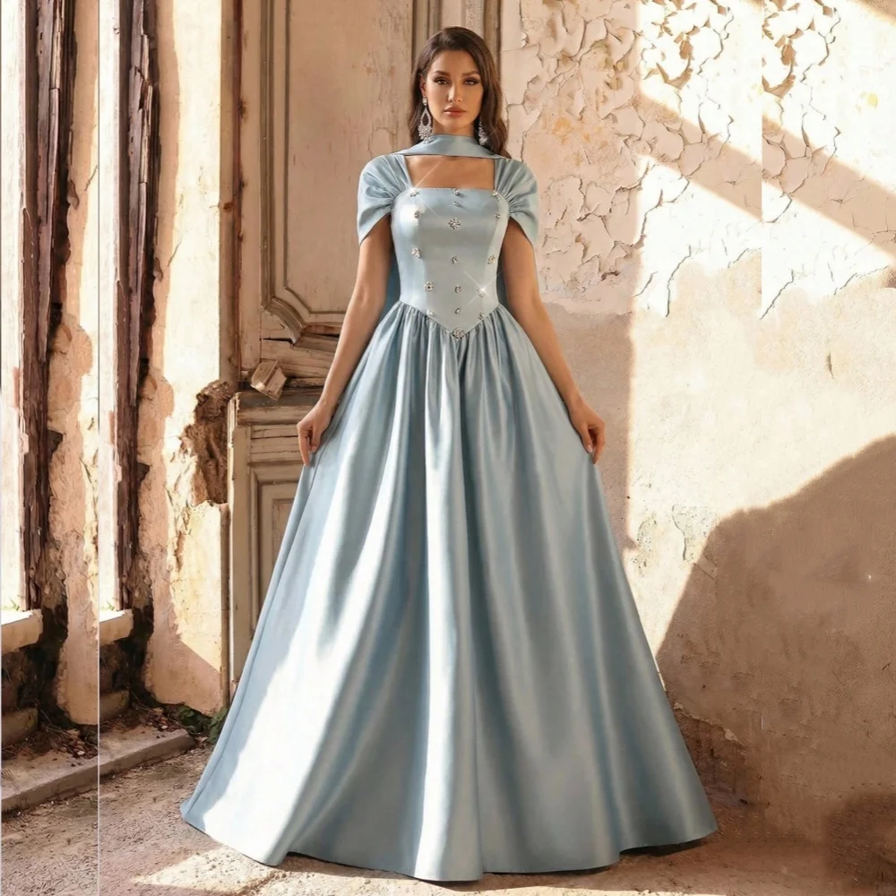 

Индивидуальные вечерние платья Grace Formal с квадратным вырезом, украшенные стразами, длинные платья А-силуэта, элегантные платья для вечеринок и свадеб в современном стиле.