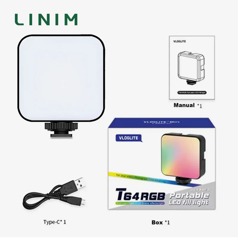 LINIM T64 RGB LED Photographic Lighting 2500-9000K Fill Lamp for Smartphone Camera Gopro Video Photo Shooting Small Light