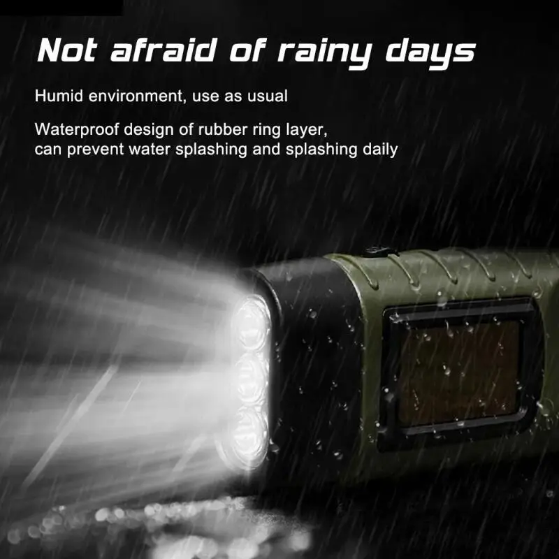 Hand Crank Solar Powered Rechargeable LED Flashlight for Survival Gear Self Powered Charging Torch for Fishing Boating Hiking Se