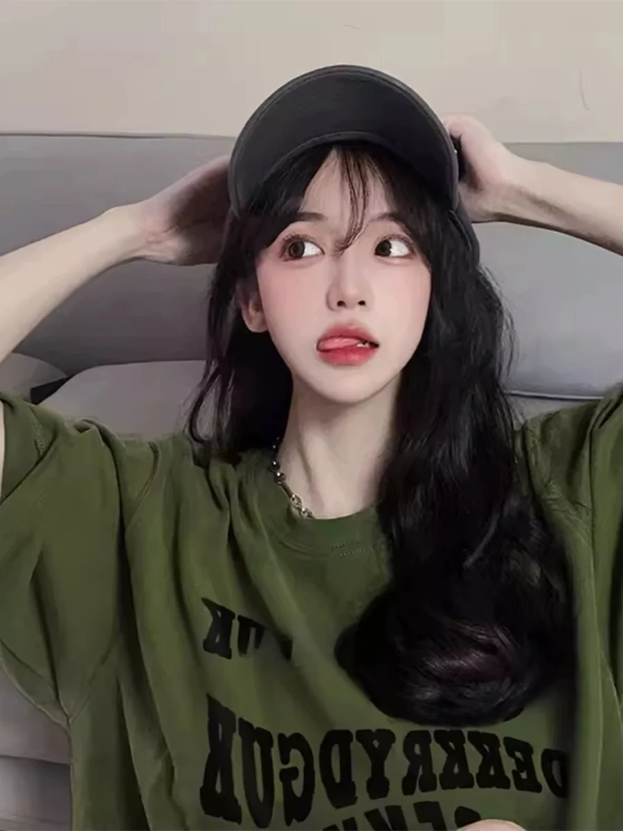 

Свободная хлопковая футболка с круглым вырезом и коротким рукавом для женщин больших размеров, в уличном стиле, с креативным буквенным принтом, удобный летний топ