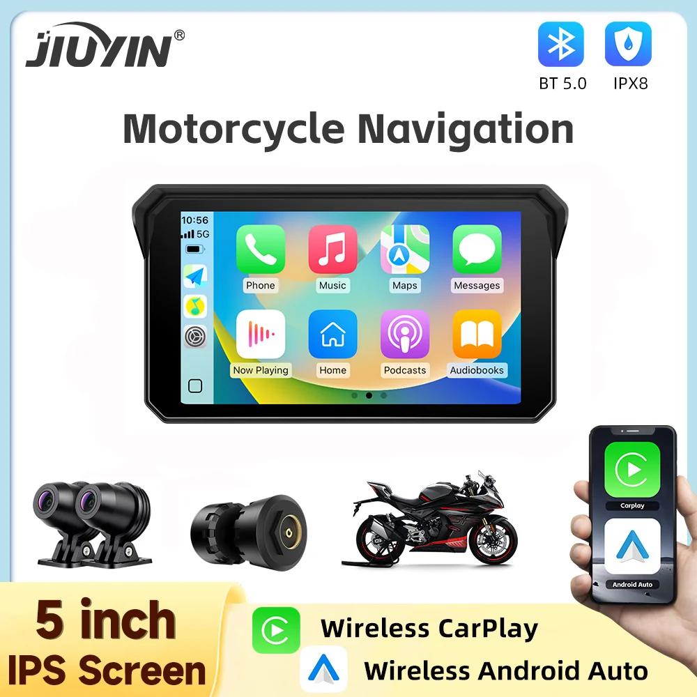 

JIUYIN 5 inch Motocycle Navigation Display Wireless CarPlay Android Auto Monitor Bluetooth Portable Motorcycle Waterproof Screen