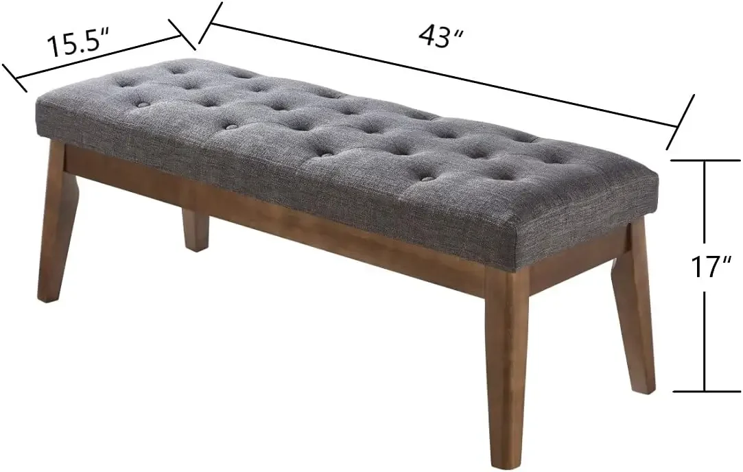 Upholstered Tufted Bench with Solid Wood Leg,Ottoman with Padded Seat-Dark Gray