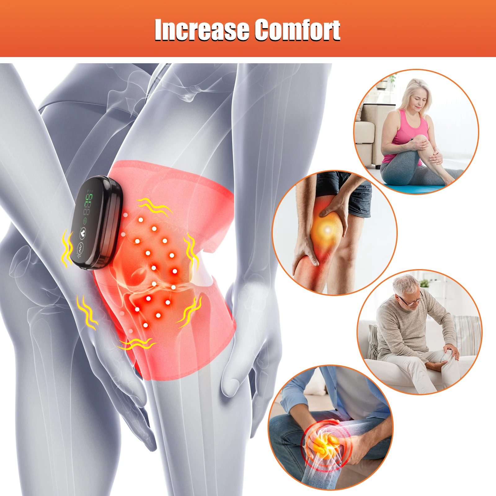 Heated Vibrating Knee Pads for Joint Far-infrared Knee,Shoulder & Elbow Pad 3 in 1 Brace Hot Compress USB Charging Warmer Strap
